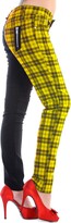 Thumbnail for your product : Banned Womens Yellow Half Tartan Plaid Check Emo Punk Split Leg Skinny Trousers - (M / 30" / UK 12)