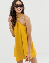 Thumbnail for your product : ASOS DESIGN mini halter swing dress with faux tortoiseshell ring detail