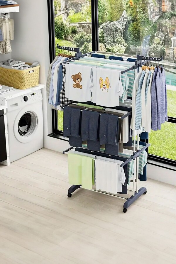 Neo 4 Tier Grey Clothes Airer Horse Drying Rack Folding Side Wings Rail ...