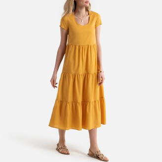 Anne Weyburn Cotton Tiered Midaxi Dress with Short Sleeves