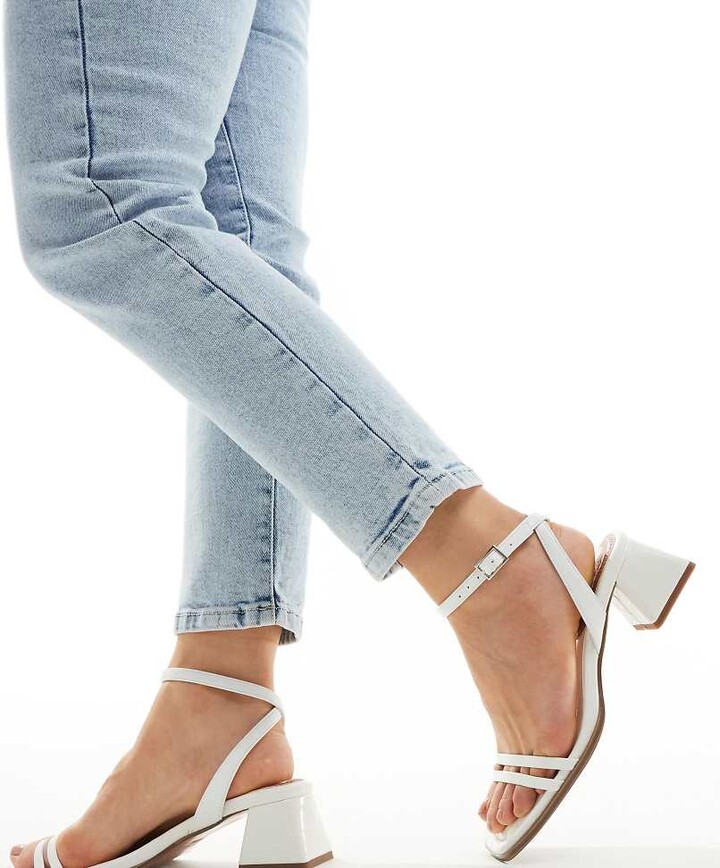 ASOS DESIGN Wide Fit Honeydew mid block heeled sandals in white