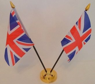 United Kingdom Union Jack 2 Flag Desktop Table Display With Gold Base by Flag Co