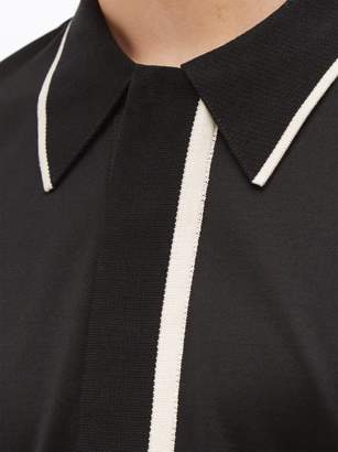 Dunhill Knitted-trim Long-sleeve Cotton-jersey Polo Shirt - Mens - Black