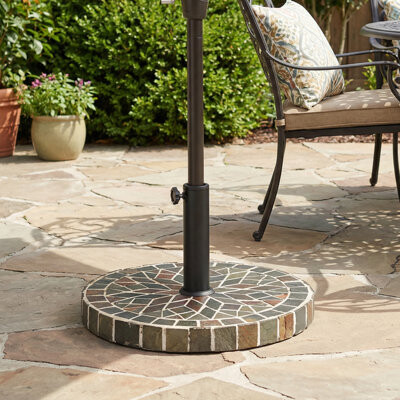 Arlmont & Co. Riviera Round Mosaic Tile Outdoor Umbrella Base with Adjustable Iron Support Pole