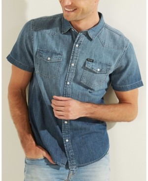 guess denim shirt mens