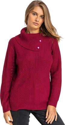 Roman Originals Split Neck Jumper for Women UK - Ladies Knitted Ribbed  Chunky Knit Winter Spring Sweater Cowl Neckline Smart Casual Work Office  Vintage Tunic Top Jumpers - Wine - Size 10 - ShopStyle
