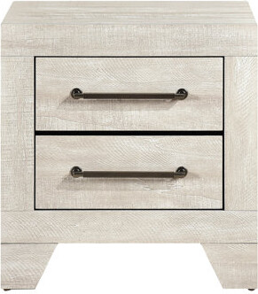 Gracie Oaks Contemporary Bedroom Nightstand Of Gray Oak With 2 Drawers And Attractive Antique Silver Pulls For Bar
