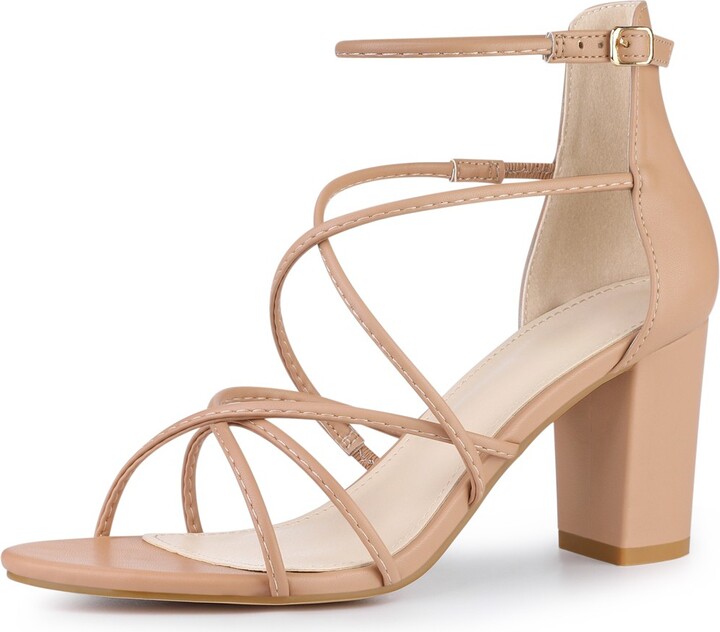 Perphy Women's Crisscross Strappy Strap Chunky Heels Sandals Nude 7.5 -  ShopStyle