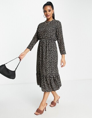 I SAW IT FIRST leopard print frill hem smock midi dress in black - ShopStyle