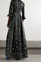 Thumbnail for your product : Erdem Helenium Asymmetric Pleated Floral-print Satin-twill Gown - Black