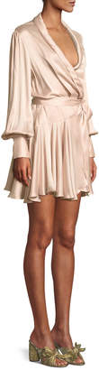 Zimmermann Silk Wrap Blouson-Sleeve Mini Dress