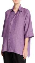 Thumbnail for your product : eskandar Melange Linen Button-Front Shirt