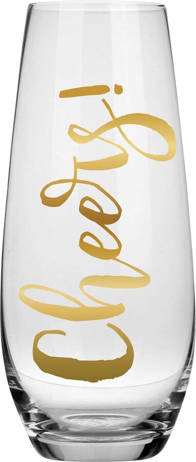 Slant Collections Slant Party Supplies Champagne Glasses - Stemless Mimosa Prosecco Cocktail Glass, 10-Ounce, Cheers