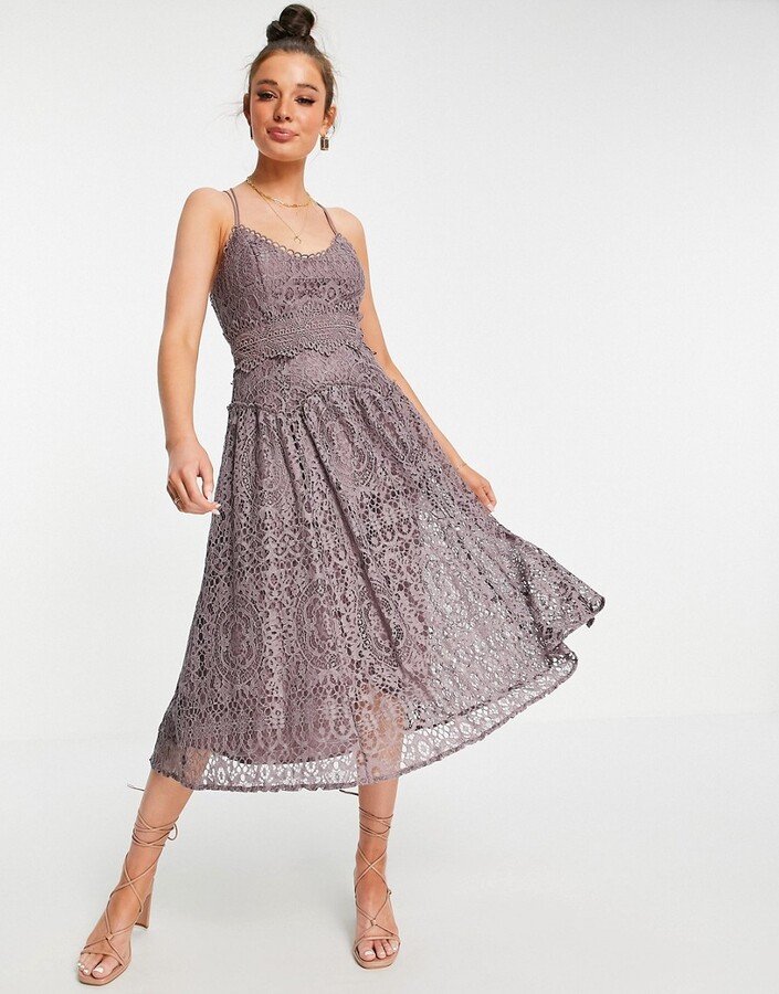 ASOS DESIGN cami strap midi prom dress in lace with circle trims in Dusty  Mauve - ShopStyle
