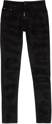 Represent Black Distressed Coated Skinny Jeans