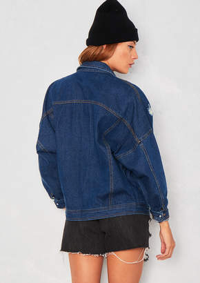 Ever New Ever New Zuri Indigo Distressed Oversized Denim Jacket