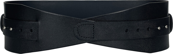 Haute Cuir Black Textured Calliopes Wide Leather Belt