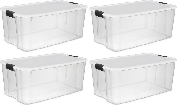 Sterilite 9.5 x 6.5 x 4 Inch Small Open Scoop Front Clear Storage Bin with  Comfortable Carry Through Handles for Household Organization (48 Pack)