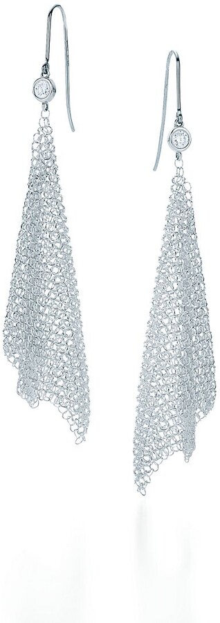 Tiffany & Co. Elsa Peretti® Mesh scarf earrings in sterling silver with  diamonds, small - ShopStyle