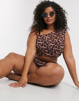 Simply Be high waist bikini bottoms with mesh overlay in leopard print
