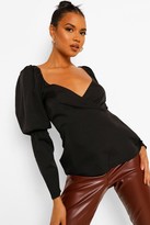 Thumbnail for your product : boohoo Puff Sleeve Woven Plunge Top