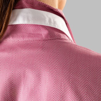 Farinaz Double Cuff, Double Collar - Pure Mercerized Cotton In Pink Herringbone