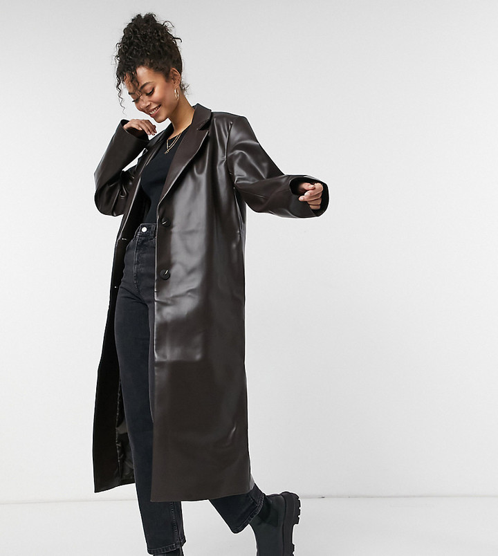 ASOS DESIGN Tall leather look trench coat in brown - ShopStyle