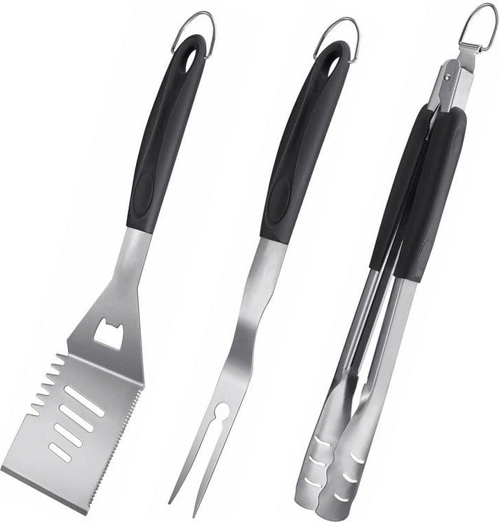Anqtovp Stainless Steel BBQ Grill Accessories Utensil Set Heavy Duty Spatula Tongs Fork Tool Kit Outdoor Gift