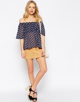 Thumbnail for your product : ASOS PETITE Top With Off Shoulder In Texture With Spot Print