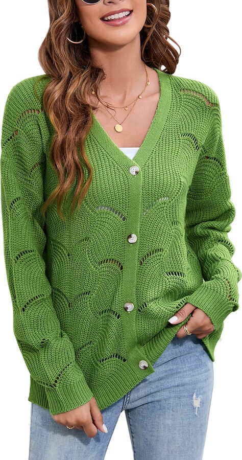 ClearFlower Women's Crochet Lightweight Cardigans Spring Long Sleeve Button  Up Cardigans - ShopStyle