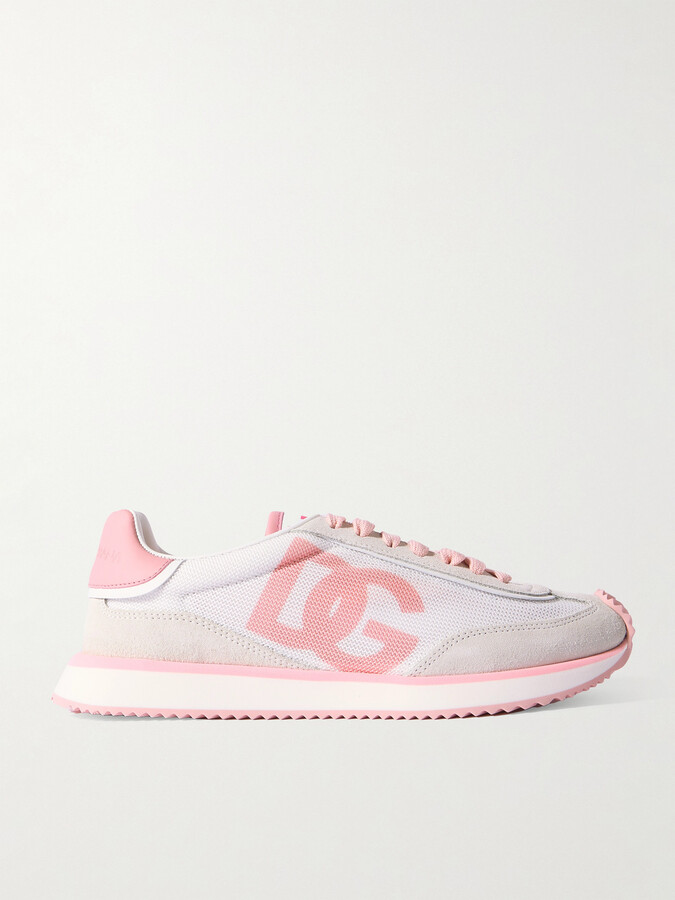 Dolce & Gabbana Aria Printed Suede And Leather-trimmed Mesh Sneakers - White