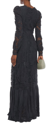 LoveShackFancy Janet Fluted Crocheted Cotton Lace Maxi Dress
