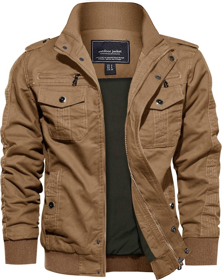EKLENTSON Men's Cotton Windbreaker Jacket Military Zipper Bomber Cargo  Outwear Jackets Coat Khaki ShopStyle