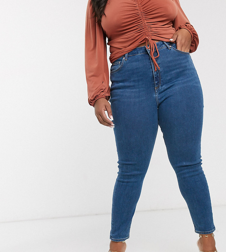 ASOS Curve DESIGN Curve high rise ridley 'skinny' jeans in bright midwash  blue - ShopStyle