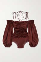 Thumbnail for your product : SLEEPING WITH JACQUES Bronte Off-the-shouder Lace-trimmed Silk-blend Satin Bodysuit