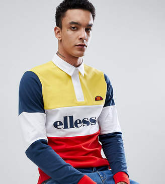 Ellesse Long Sleeve Polo Shirt With Block Panels In Yellow