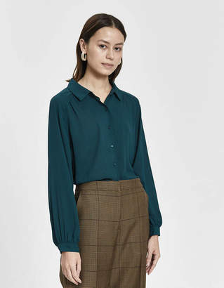 Mae Farrow Long Sleeve Collared Blouse in Forest