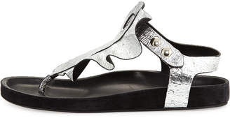 Isabel Marant Leakey Ruffled T-Strap Sandal, Silver