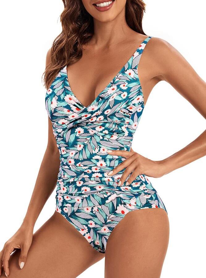 Viloree Womens Retro Slimming One Piece Swimming Costume Tummy Control