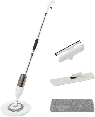 True & Tidy Clean Everywhere Spray Mop Kit with 360-Degree Swivel Head and Window Squeegee, White