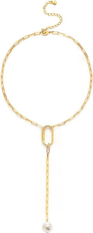 Roman 14k Gold Plated Glass Simulated Baroque Pearl Y-Necklace