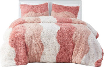 StoneStory Ombre Shaggy Faux Fur Bedding  Filling  Tonal Wave Striped  Washable With Comforter Machine Fabric