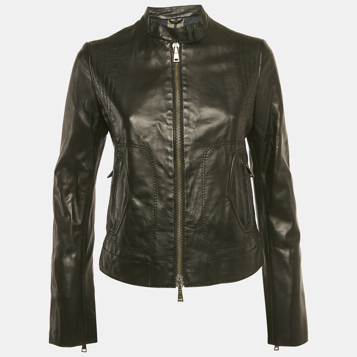 Emporio Armani Black Lamb Leather Biker Jacket S