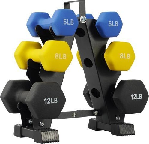TUKO Fitvids Neoprene Coated Dumbbell Set with Rack, Free Hand Weight Set For Home Gym Workout, Anti-Slip, Anti-roll, 20LBS, 32LBS, 50LBS and 56LBS...