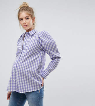 ASOS Maternity Gingham Shirt With Exaggerated Sleeve