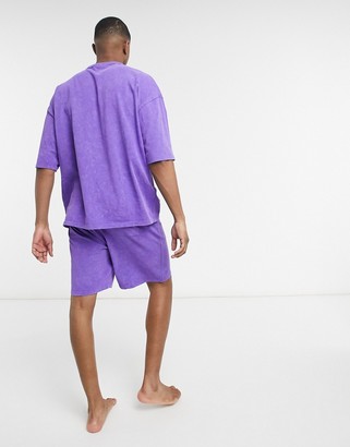 ASOS DESIGN lounge t-shirt and short pyjama set in washed purple