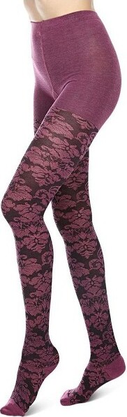 Me Moi Memoi Floral Paisley Cotton Blend Sweater Tights Fuchsia