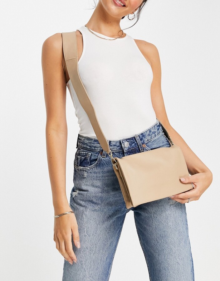 ASOS DESIGN beige leather multi gusset cross body bag with wide strap -  ShopStyle