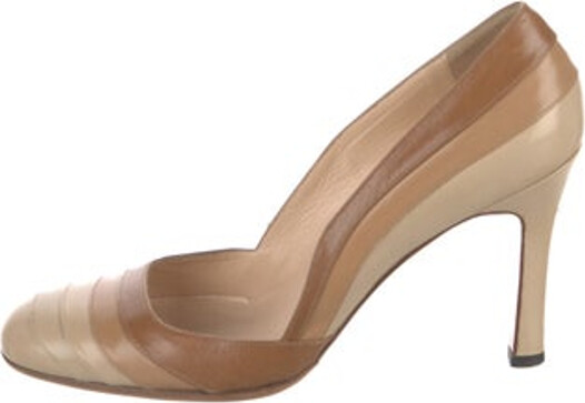 Christian Louboutin Leather Slingback Pumps Neutrals Colorblock Pattern Round-Toes Designer