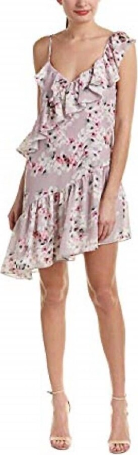 Ruffle Floral Strappy Asymmetrical Cocktail Dress In Pink
